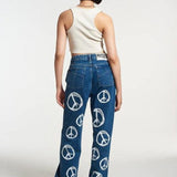 Shop The Ragged Priest The Ragged Priest Peace Printed Dad Jeans as seen on Chloe Sims Boyfriend Jeans for women – premium loungewear and festival fashion at Spoiled Brat
