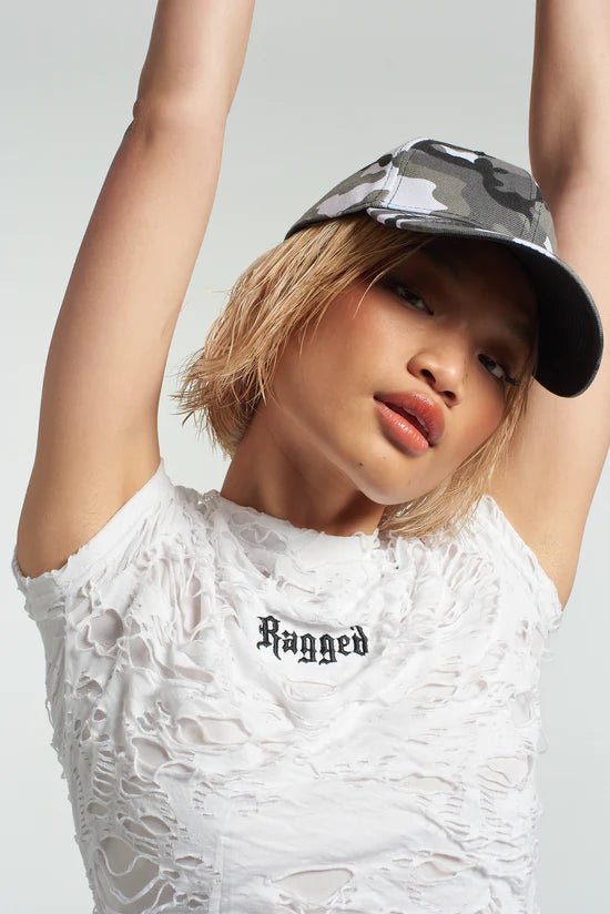 The Ragged Priest White Shredded Baby Tee