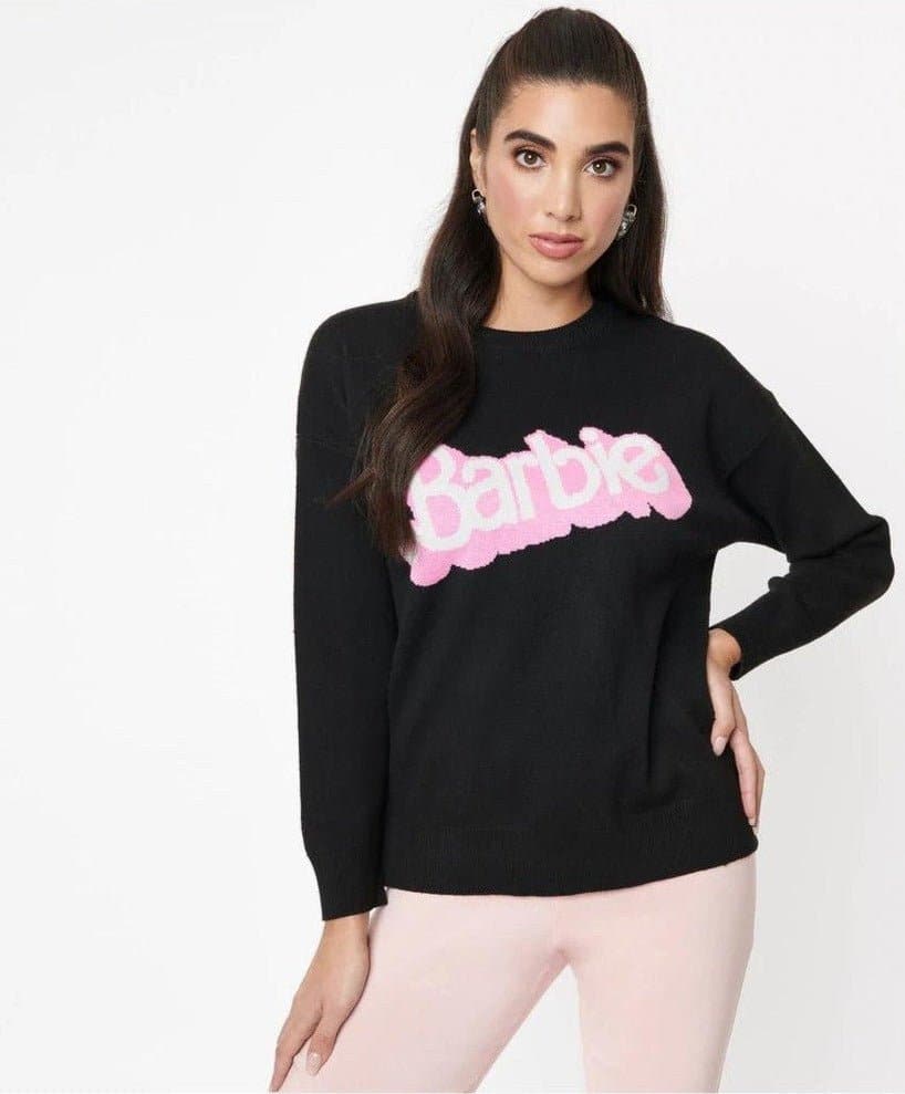Barbie x Unique Vintage Black Barbie Logo Sweater Sweatshirt by Unique Vintage as seen on celebrities