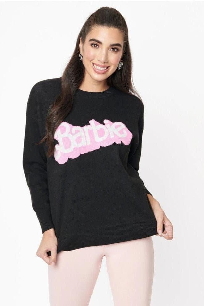 Shop Unique Vintage Barbie x Unique Vintage Black Barbie Logo Sweater Sweatshirt for women – premium loungewear and festival fashion at Spoiled Brat