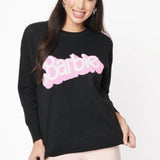 Shop Unique Vintage Barbie x Unique Vintage Black Barbie Logo Sweater Sweatshirt for women – premium loungewear and festival fashion at Spoiled Brat