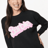Shop Unique Vintage Barbie x Unique Vintage Black Barbie Logo Sweater Sweatshirt for women – premium loungewear and festival fashion at Spoiled Brat