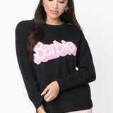 Shop Unique Vintage Barbie x Unique Vintage Black Barbie Logo Sweater Sweatshirt for women – premium loungewear and festival fashion at Spoiled Brat