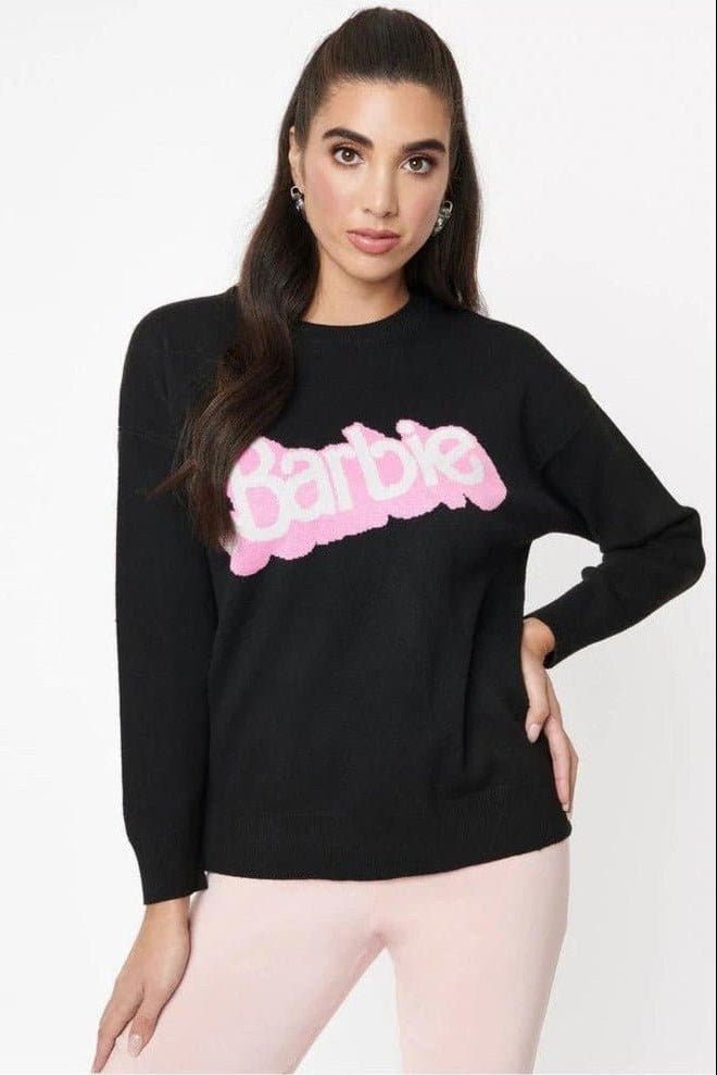 Shop Unique Vintage Barbie x Unique Vintage Black Barbie Logo Sweater Sweatshirt for women – premium loungewear and festival fashion at Spoiled Brat