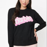 Shop Unique Vintage Barbie x Unique Vintage Black Barbie Logo Sweater Sweatshirt for women – premium loungewear and festival fashion at Spoiled Brat