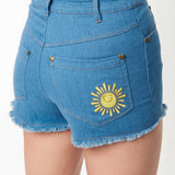 Shop Unique Vintage Care Bears x Unique Vintage Funshine Denim Shorts Shorts for women – premium loungewear and festival fashion at Spoiled Brat