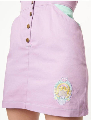 Shop Polly Pocket x Unique Vintage Purple Embroidered Fitted Pinafore - Premium Dress from Unique Vintage Online now at Spoiled Brat 
