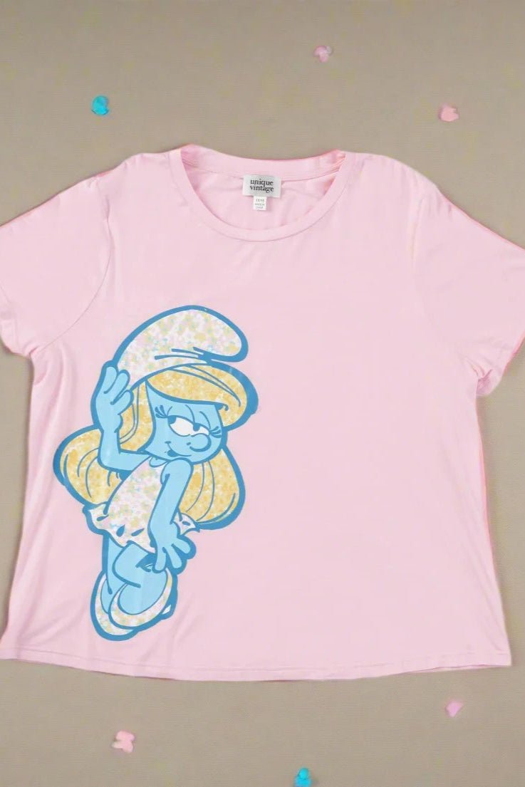 The Smurfs x Unique Vintage Pink Smurfs Fitted Tee - Spoiled Brat