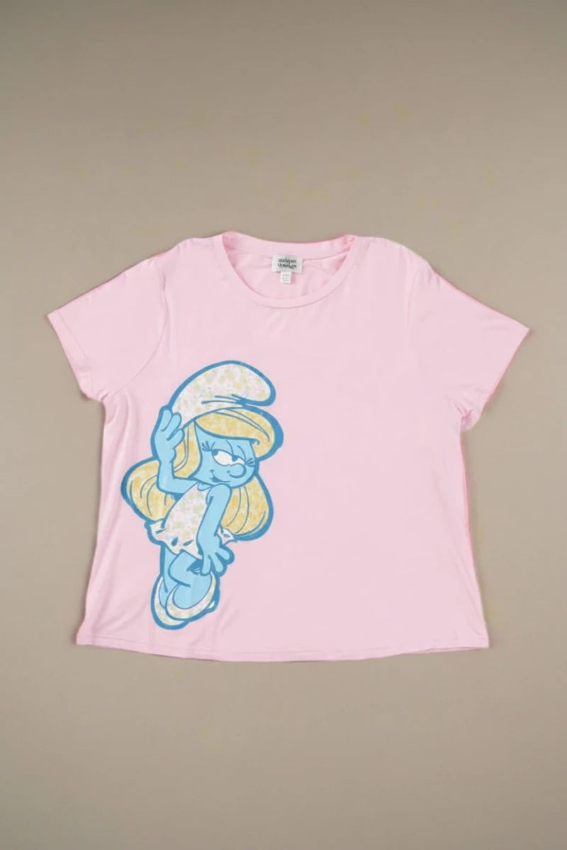 Shop Unique Vintage The Smurfs x Unique Vintage Pink Smurfs Fitted Tee Top for women – premium loungewear and festival fashion at Spoiled Brat