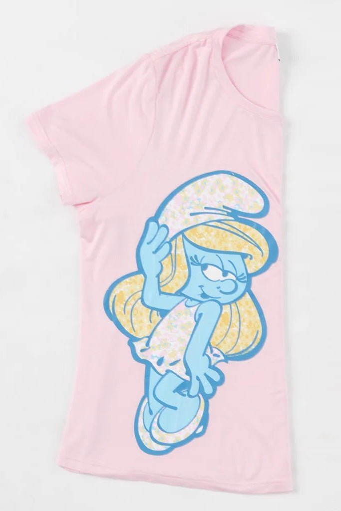 Shop Unique Vintage The Smurfs x Unique Vintage Pink Smurfs Fitted Tee Top for women – premium loungewear and festival fashion at Spoiled Brat