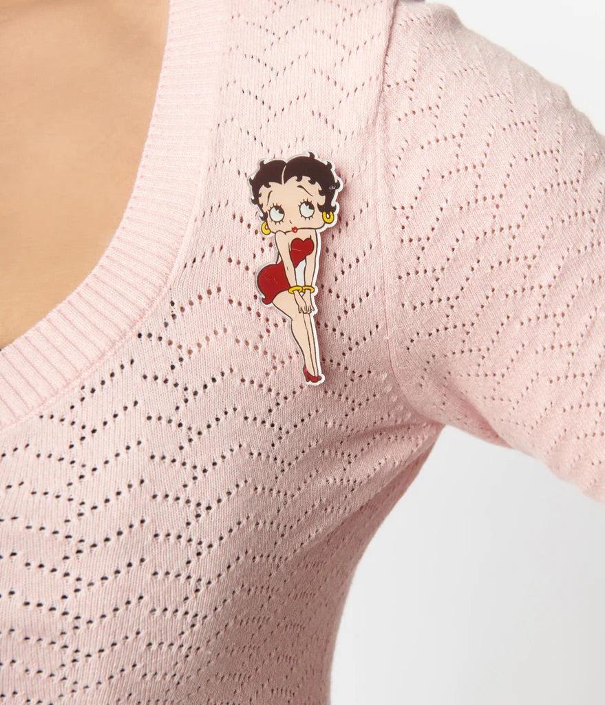 Unique Vintage Betty Boop x Unique Vintage Light Pink Sweetheart Cardigan Cardigan by Unique Vintage as seen on celebrities