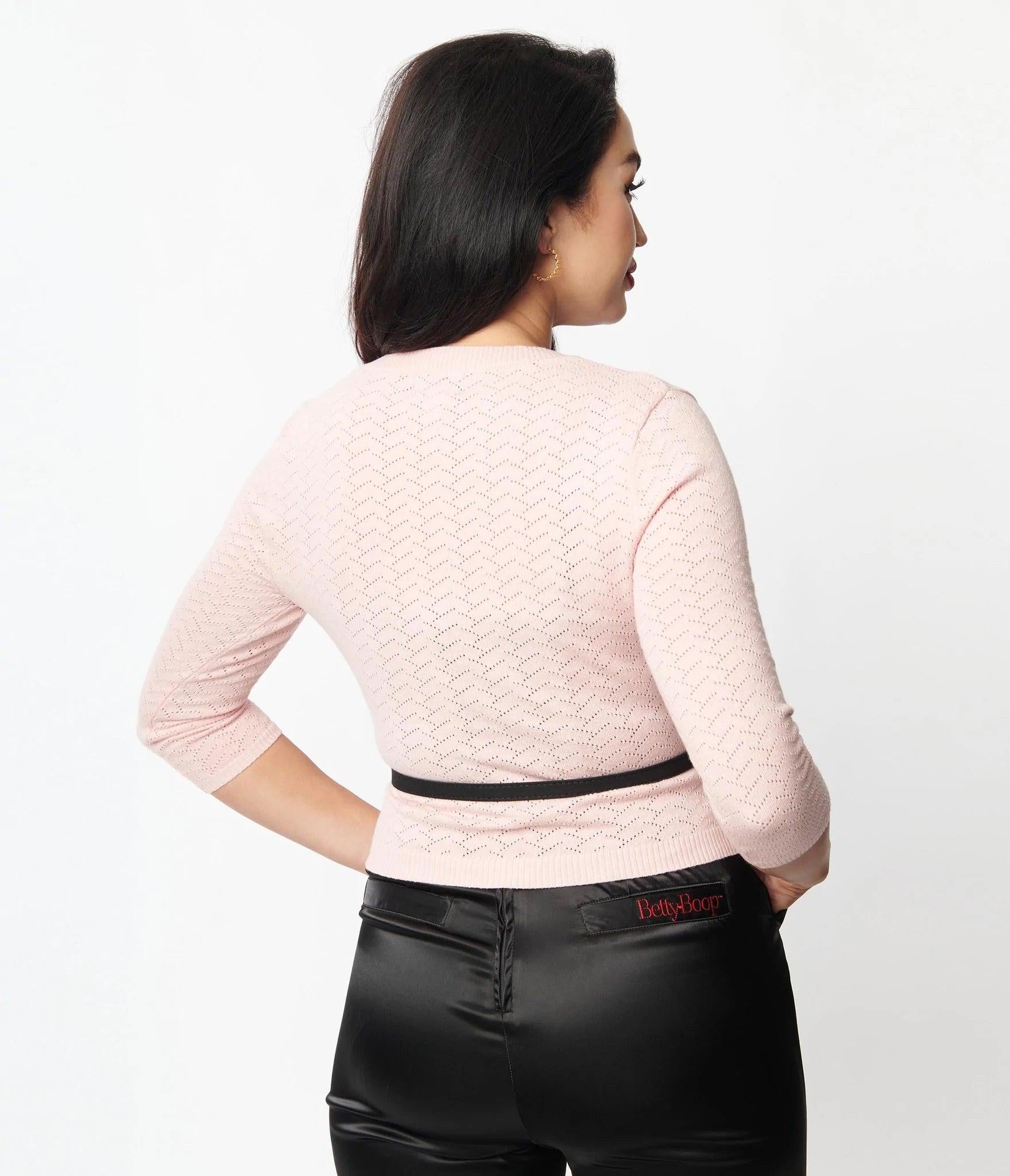 Unique Vintage Betty Boop x Unique Vintage Light Pink Sweetheart Cardigan Cardigan by Unique Vintage as seen on celebrities