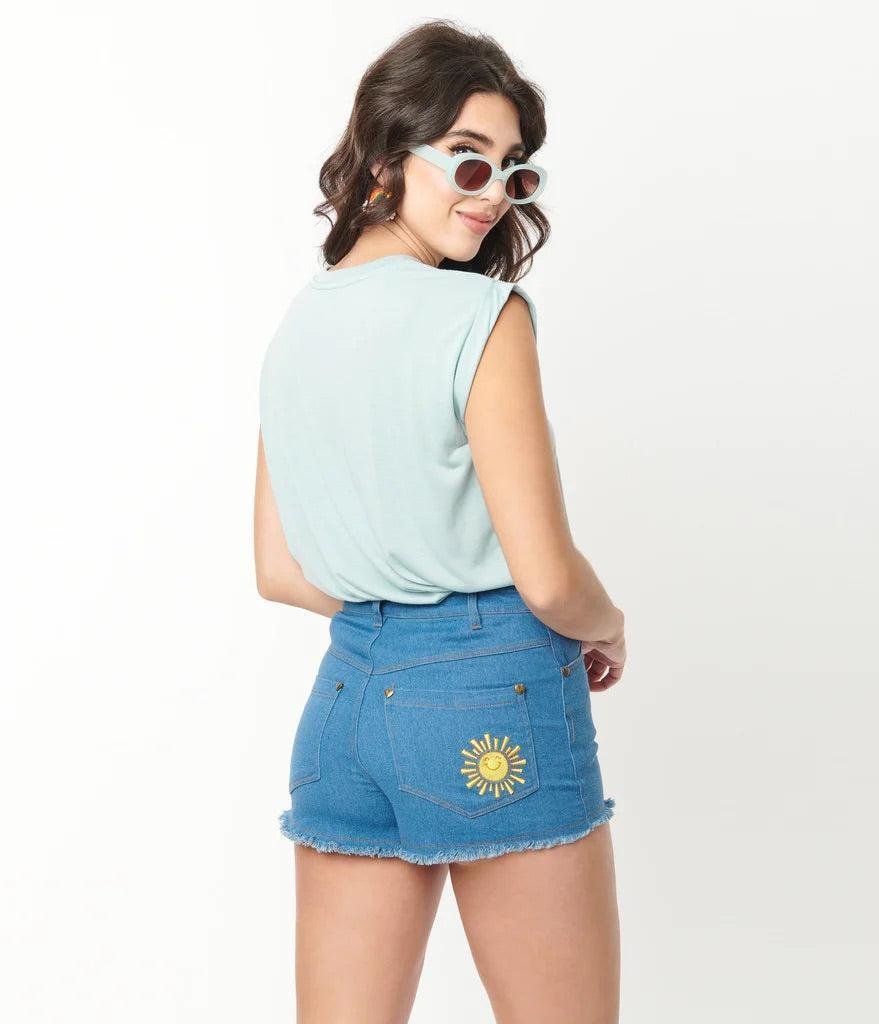 Care Bears x Unique Vintage Funshine Denim Shorts Shorts by Unique Vintage as seen on celebrities