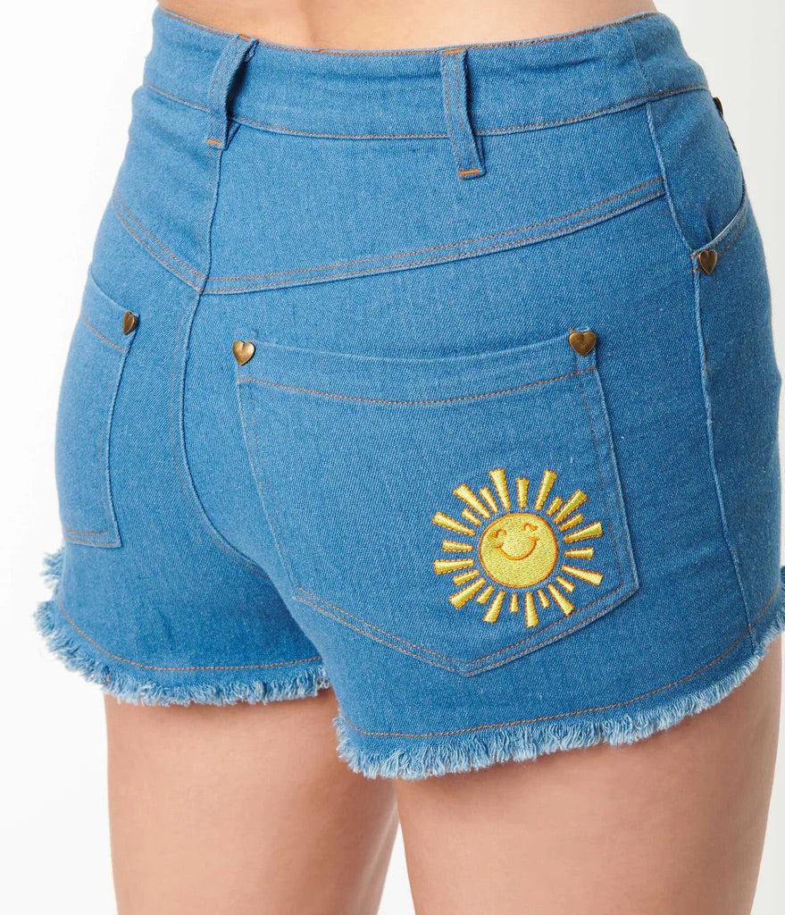 Care Bears x Unique Vintage Funshine Denim Shorts Shorts by Unique Vintage as seen on celebrities