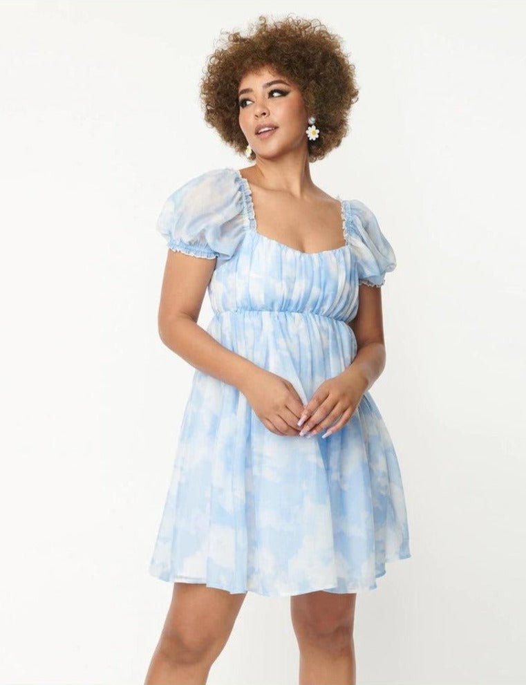 Shop Unique Vintage Unique Vintage Cloud Print Belle Babydoll Dress Dress for women – premium loungewear and festival fashion at Spoiled Brat