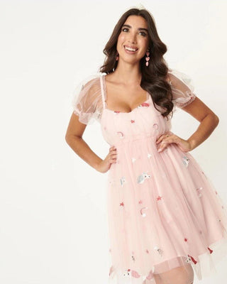 Shop Unique Vintage Pink & Unicorn Mesh Babydoll Belle Dress - Spoiled Brat  Online