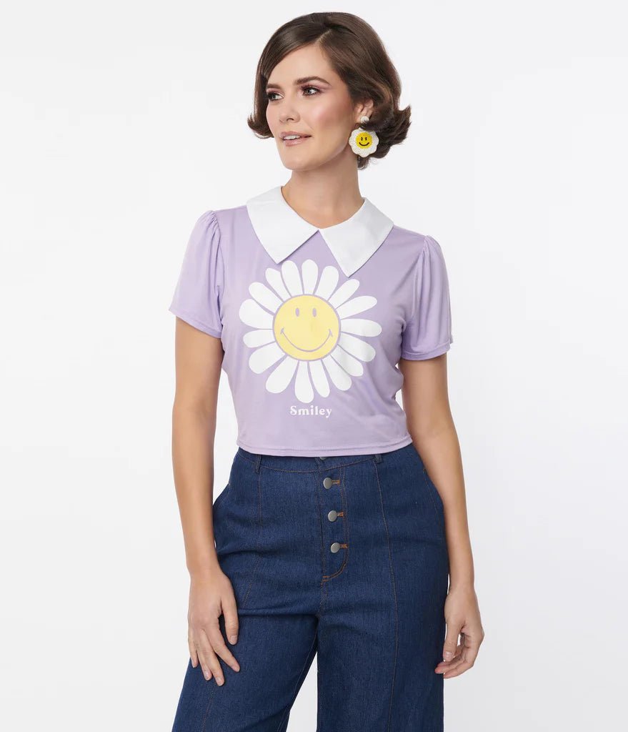 Unique Vintage x Smiley® Purple Flower Tee Top - Spoiled Brat