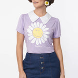 Shop Unique Vintage Unique Vintage x Smiley® Purple Flower Tee Top Top for women – premium loungewear and festival fashion at Spoiled Brat