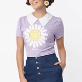 Shop Unique Vintage Unique Vintage x Smiley® Purple Flower Tee Top Top for women – premium loungewear and festival fashion at Spoiled Brat