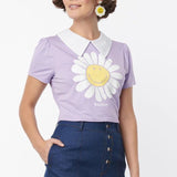 Shop Unique Vintage Unique Vintage x Smiley® Purple Flower Tee Top Top for women – premium loungewear and festival fashion at Spoiled Brat